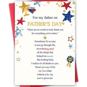 6 x Heartfelt Father's Day Card for Dad from Son Daughter,Unique Fathers Day Cards Gift for Men,Meaningful Thank You Card for Father