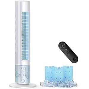 Evaporative Air Cooler, 35" Windowless Air Conditioner Portable, 3 Speeds, 1.2L Water Tank, 3 Ice Packs, 20ft Remote, 7H Timer, No Hose No Window Needed,70 Oscillating Portable AC Unit for Room