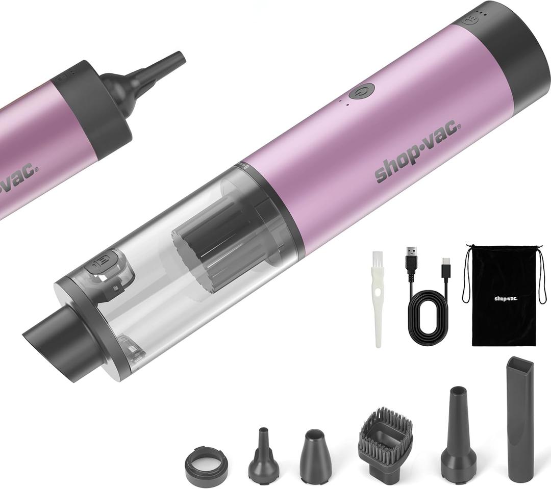 Shop-Vac S4 15000Pa Handheld Mini Car Vacuum Cordless, LED Light, Purple | 4-in-1 Multi-Function Desk Vacuum, Brushless Motor, Multiple Nozzles, 2 Modes, for Car, Home, Office, Keyboard Cleaning