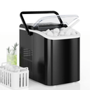 DUMOS Countertop Ice Maker with Handle, 26lbs/24H Portable Ice Machine, 9 Bullet Ice Cubes Ready in 6 Mins, Self-Cleaning, Quiet Compact Ice Maker for Home, Kitchen, RV, Camping, Black