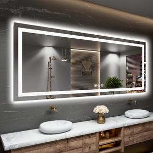 Amorho LED Bathroom Mirror, 72" X36" with Front Light and Backlit, Large Wall Mirrors with Anti-Fog, Dimmable, Shatter-Proof, Memory, 3 Colors, Mountable LED Vanity Mirror