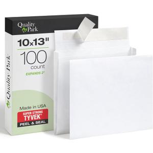 Quality Park Tyvek Envelopes, 100 Pack, Large 10 x 13 Mailers, 2 Inch Expansion, Rip, Puncture & Water Resistant Self Sealing Mailing Bags for Lightweight Shipping, White