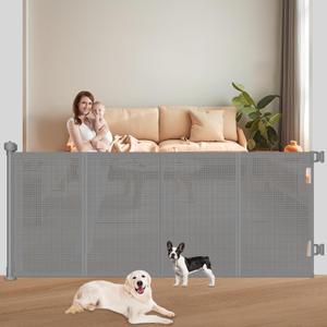 Upgrade 71" Retractable Baby Gates with Reinforced Strips, 41" Tall Retractable Gate Indoor for Baby and Pet, Outdoor Dog Gates for Stairs, Doorways, Hallways-Grey