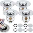 4Pcs Bathroom Sink Stopper Pop Up Sink Drain Strainer for 1.33-1.57in Drain Hole Push-Type Washbasin Drainer Filter with Hair Catcher Basket for Kitchen Bathroom
