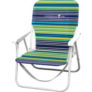 Caribbean Joe Folding Beach Chair, 1 Position Lightweight and Portable Foldable Outdoor Camping Chair with Carry Strap, Blue and Lime Stripe, 22" x 16.5" x 25.2"