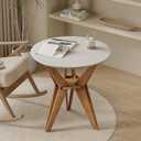 Farmhouse End Table Distressed Wood Side Table with Crisscross Legs and X Legs, Accent Table with White Top and Tripod Base for Living Room, Office, Boho Decor, Modern Rustic, Nature, Round