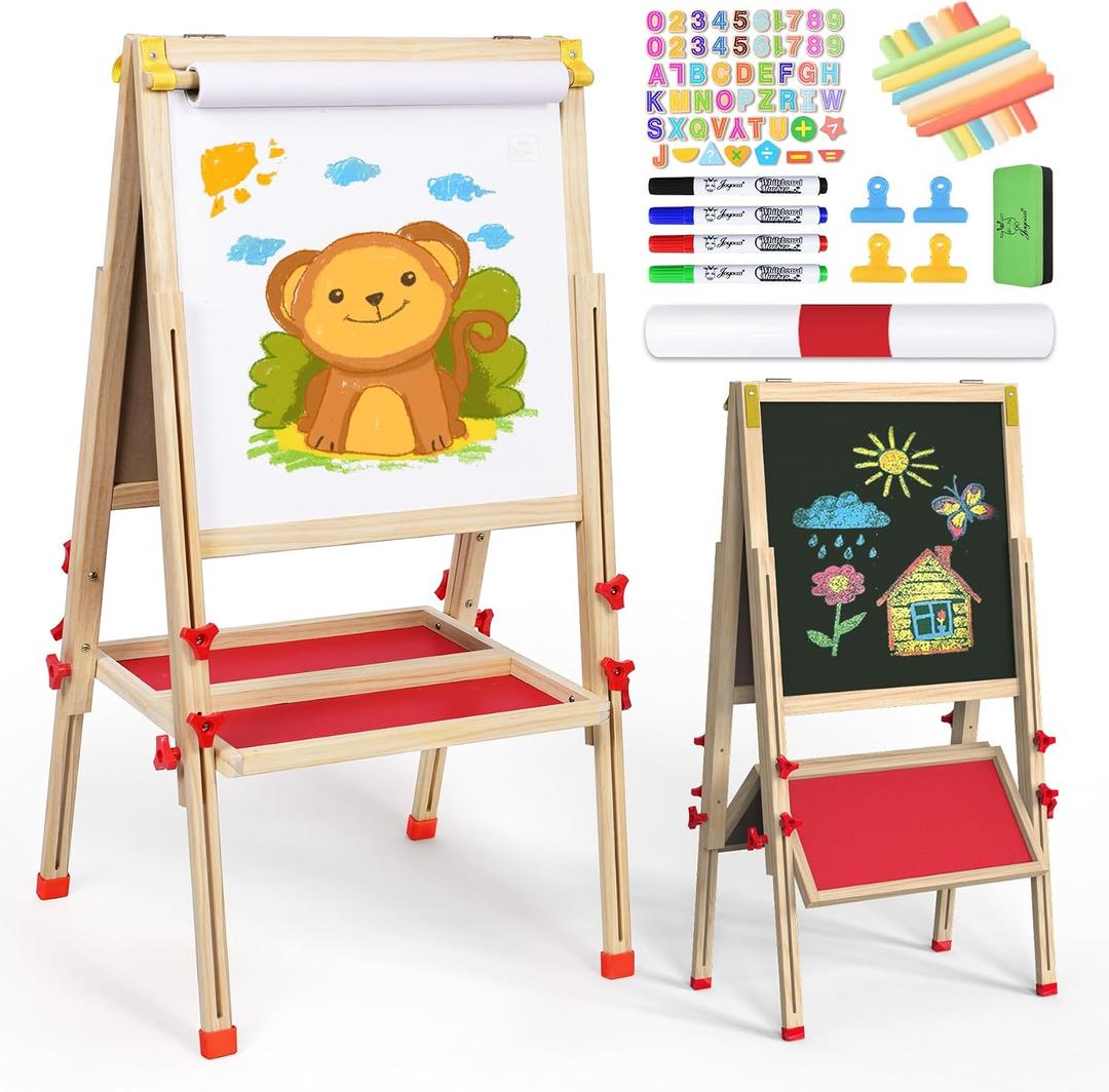 Joyooss Art Easel for Kids Easel, Foldable Toddler Easel for Painting Double Sided Whiteboard & Chalkboard, Standing Drawing Board with Paper Roll Children Easel for Kids Ages 2-4 4-8 8-12, 25.2 x 2.56 x 37.89 inches