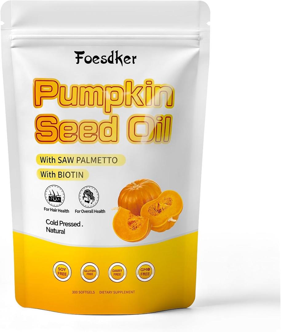 3 x Pumpkin Seed Oil with Saw Palmetto for Hair & Overall Health 3000mg Per Serving | Cold Pressed | Pure Virgin Oil | Essential Fatty Acids & Phytosterols | Non-GMO,300 Softgels