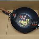 GreenPan Carbon Steel Wok 14, Flat Bottom, Durable Stir-Fry Pan, Pre-Seasoned Ready to Use, High Heat Retention, Induction, Ash Wood Handle, Kyoto, Black