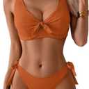 Eomenie Bikini Set for Women Two Piece Swimsuits Knot Tie V Neck Cross Back Top Mid Rise Lace up Bathing Suit Swimwear XL