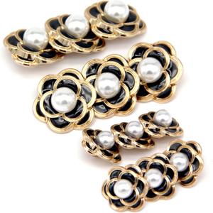 18/25mm Retro Black Flower Metal Buttons, White Pearl Jewelry Decorations for Clothes, Women Coat, Blazer, Suit, Wedding Dress, DIY Crafts, Sewing Accessories(6pcs 18mm/ 6pcs 25mm)