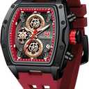 MF MINI FOCUS Men Watches Unique Casual Wrist Watches (Chronograph/Waterproof/Luminous/Calendar) Silicon Band Fashion Watches for Men (Red_Black)
