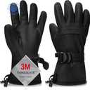 Ski Gloves, Waterproof and Breathable Snow Gloves for Cold Weather, Men & Women Boys and Girls (S(Fit Kids 8-10 Years), Full Black)