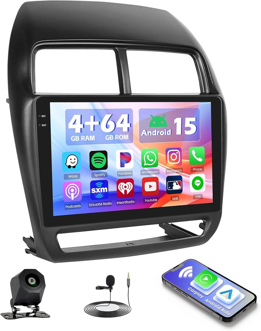 Hikity 4+64G Android Car Stereo for Mitsubishi ASX RVR Outlander Sport 2019 2020 2021, 10Incell Touchscreen Radio CarPlay, Android Auto, Bluetooth, GPS Navigation, WiFi, FM, RDS + AHD Backup Camera