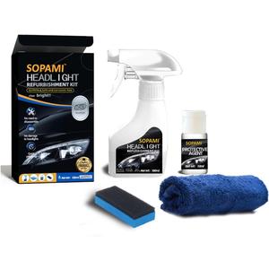 SOPAMI Car Headlight Restoration Kit, Automotive Headlight Cleaner Oxidized and Yellowed Head Light Restoring Kit for All Vehicle Types, Headlamp Headlight Cleaner Includes Coating Agent and Towel