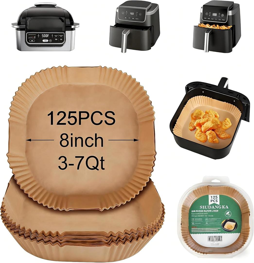 Air Fryer Disposable Paper Liner, 125Pcs Disposable Air Fryer Parchment Paper Pads Air Fryer Liner for Ninja Air Fryer Pro AF141 AF142 AG301 (125pcs 7.9'' Square)