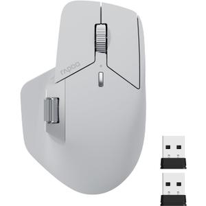 Rapoo MT760 Multi-Device Wireless Mouse, Bluetooth 5.0 and 2.4G Multi-Mode Connection, Up to 4 Devices, 11 Programmable Buttons, 4K DPI, 90 Days Battery Life, PC, Light Grey