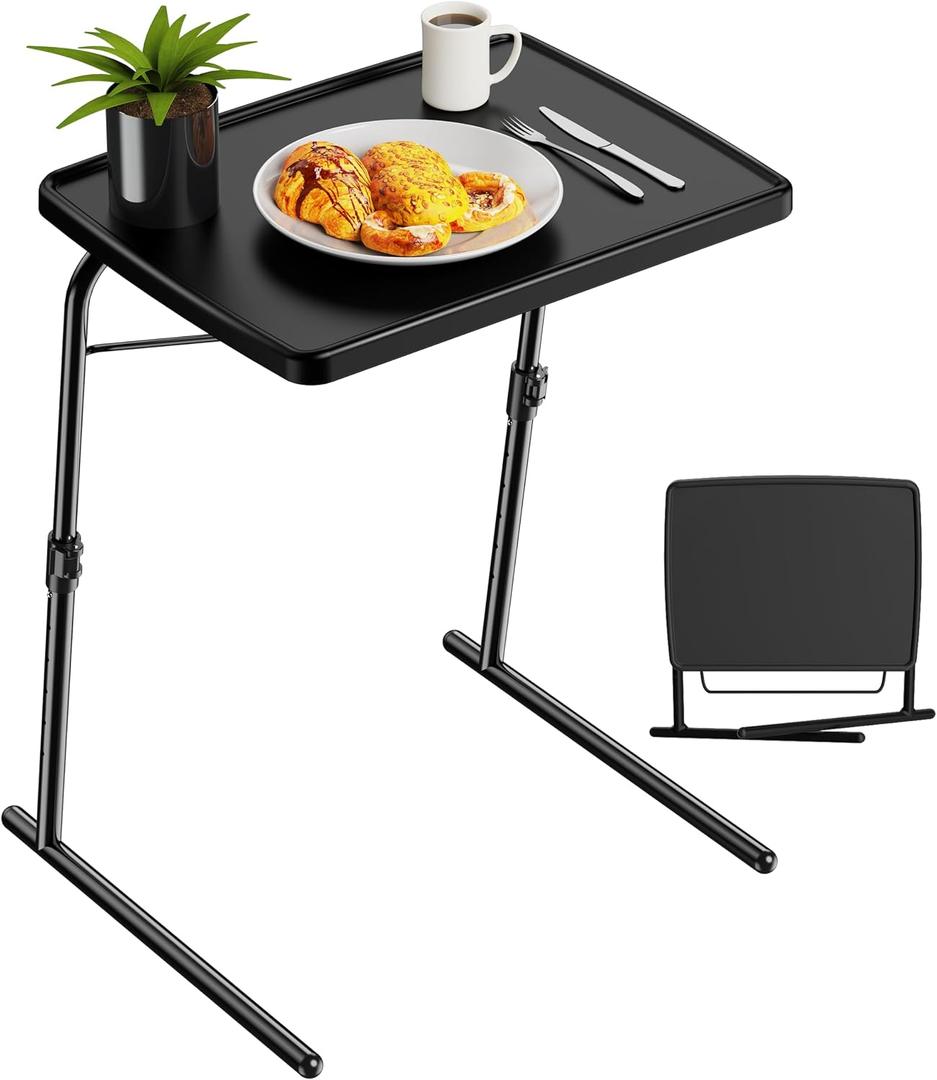 Max TV Tray Table, All pop Adjustable Large TV Tray for Eating, Folding Dinner Laptop Table on Couch & Bed with 6 Heights & 3 Tilt Angles, Black