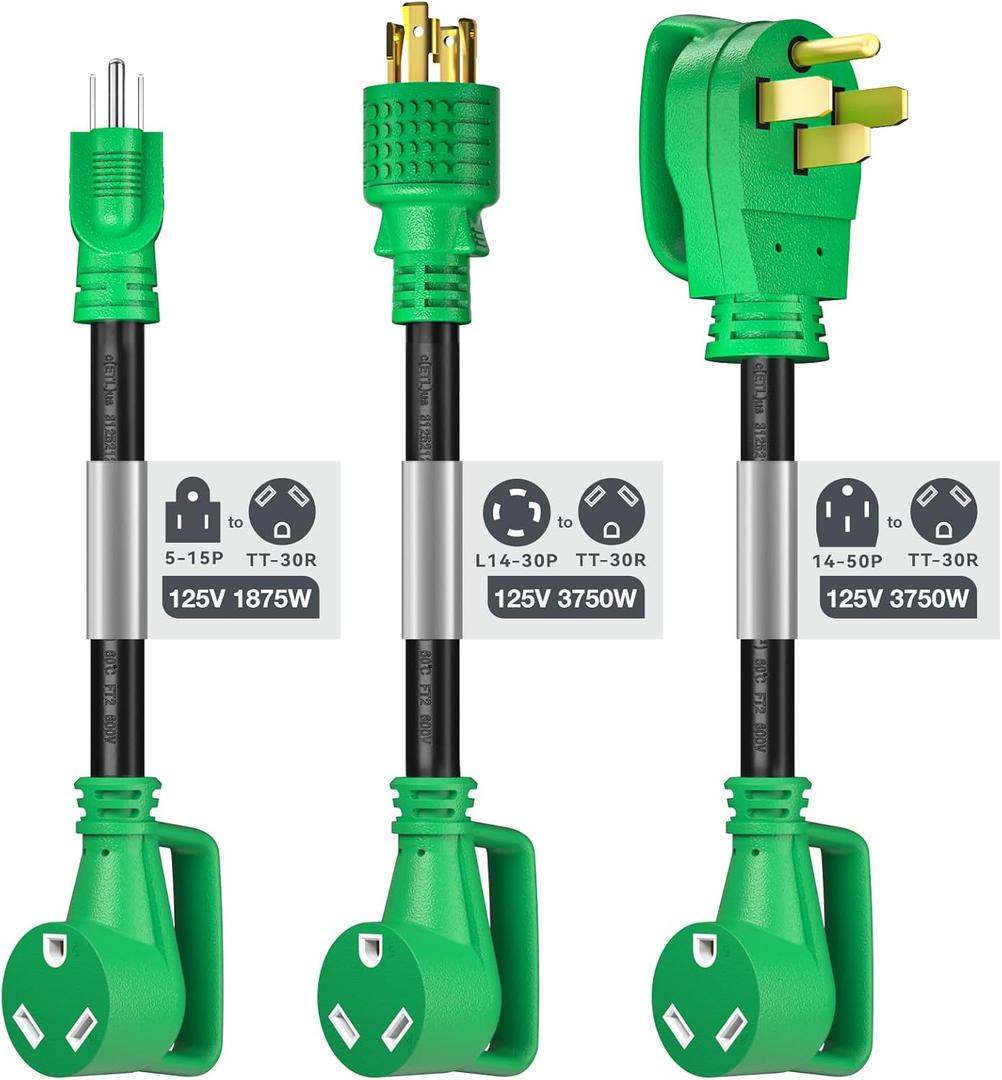 addlon 3-Piece Set RV Power Adapter Cord, 50 Amp to 30 Amp RV Adapter, 30 Amp to 110 Adapter, 14-50P to TT-30R, 5-15P to TT-30R, L14-30P to TT-30R, for RV Camper Caravan Van Trailer, ETL Listed