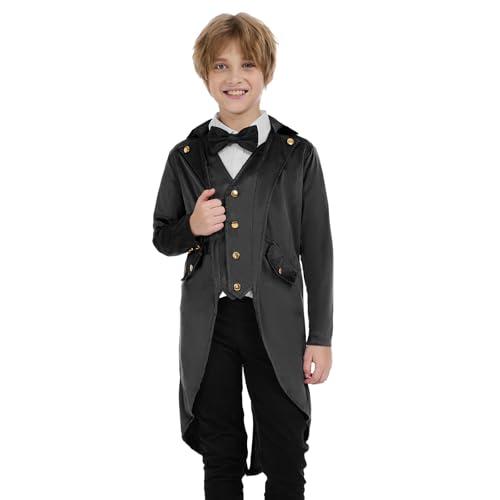 KDAFJLKD Steampunk Coat Tailcoat, Medieval Clothing Costume, Halloween Renaissance Vampire Costumes (Black, 150 (11-12 Years))