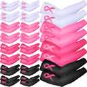 Ramede 20 Pairs Breast Cancer Sports Arm Sleeves Pink Ribbon Football Sports Compression for Volleyball (Mainly White, Light Pink, Dark Pink, Black)