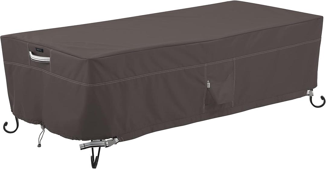 Classic Accessories Ravenna Water-Resistant 60 Inch Rectangular Fire Pit Table Cover, Outdoor Table Cover (Dark Taupe/Mushroom/Espresso)