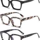 3 Pack Oversize Square Design Reading Glasses for Women, Blue Light Blocking Computer Reader