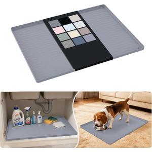 URMONA Waterproof Silicone Under Sink Mat 25'' x 19'' Shelf Liner for Kitchen and Bathroom, Cabinet and Counter Protector, Storage and Organizers, Litter Mat, Pet Cat Puppy Essentials(Light Grey)