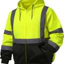 SKSAFETY Hi Vis Work Safety hoodies for Men - Class 3 High Visibility Reflective Hoodie Jacket, High Vis Zipper Hoodie with Black Bottom, Construction Sweatshirts with Pockets (5X-Large, Lime 02)