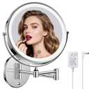 FASCINATE Rechargeable Wall Mounted Makeup Mirror with Lights and Magnification, 8 Inch Double Sided 1X 10X Magnifying Bathroom Mirror with 3 Color Lights & 360° Rotation Vanity Mirror - Chrome