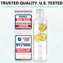 Reusable Borosilicate Glass Water Bottle 16 oz with Sleeve  Slim, Clear, Leakproof Bottle with Time Marker  BPA-Free, Double-Walled, Wide Mouth, for Hot or Cold Drinks, Motivational Gift (Clear)