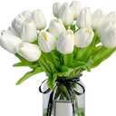 20pcs White tulips artificial flowers Silk Flowers Fake tulips Flowers Mother's Day Easter ValentineS Day Gifts in Home Kitchen Wedding Dining Table Decorations (A-white)