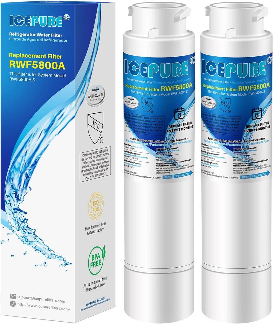 ICEPURE RWF5800A Refrigerator Water Filter Replacement for Frigidaire EWF02, Pure Source Ultra II, PureSource Ultra 2, SCWFTCTO, GP006, EPTWFUO1, MR022, JO22, BO022, TH-01, DE022, 1007 2PACK
