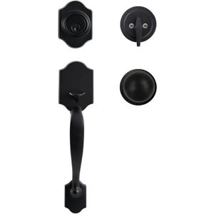 MIRUO Front Door Lock Set Door Handle Sets Entry Door Locksets with Deadbolt Single Cylinder HandleSet with Curved Handle Lower Half Grip Round Knob, Black