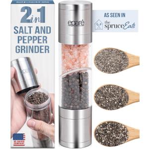 Epar 2 in 1 Salt and Pepper Grinder Combo  Manual Dual Salt and Pepper Grinder in One for Kitchen Use  Stainless Steel Himalayan Salt Grinder Refillable All-in-One