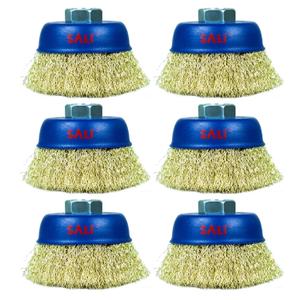 SALI 6 Pack Wire Cup Brush, 3 Inch Coarse Crimped Cup Brush for Grinders, with 5/8 Inch Arbor for Heavy Cleaning Rust, Stripping and Abrasive, for Angle Grinder