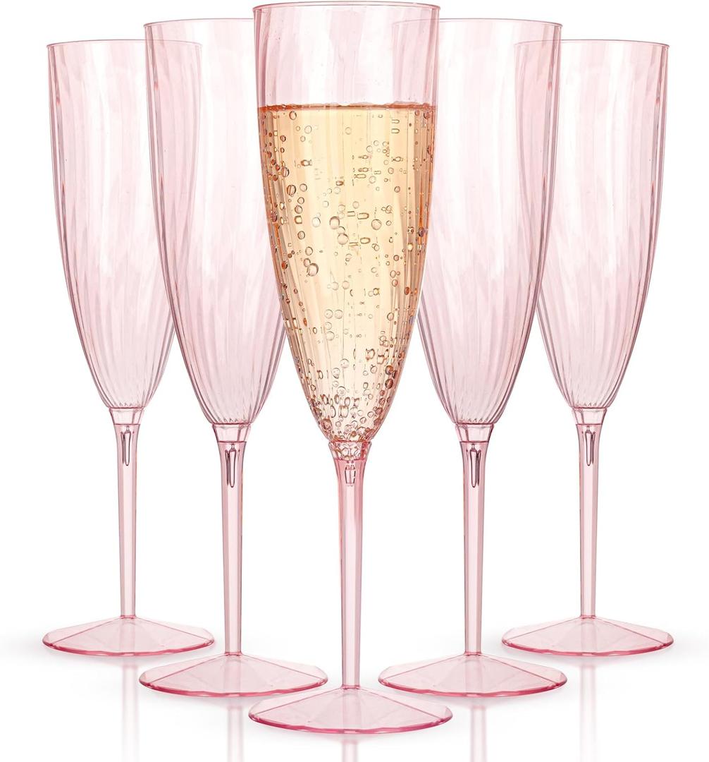 WDF 36PCS Pink Champagne Flutes Plastic - 6OZ Pink Disposable Champagne Flutes Party Supplies for Wedding/Birthday/Parties