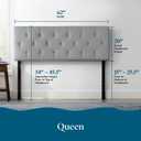 Lucid Mid-Rise Upholstered Headboard - Diamond Tufted - Padded Polyester - Adjustable Height from 34” to 46” - Easy Assembly - Bed Frame or Wall Mount - Sturdy - Stone - Queen Size