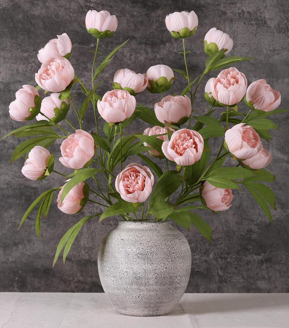 florisso 6 Pcs 27" Faux Silk Artificial Peony Flowers, Fake Peony Branches for Vase DIY Bouquet Centerpieces Wedding Shower Decorations/Flesh Pink