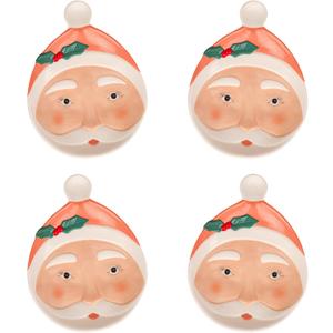 HGTV Home Collection, Ceramic Santa Plates, Set of 4 with Glossy Finish, Christmas Themed, Blush, 1in