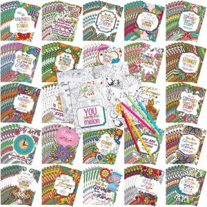 Liliful 144 Pcs Flower Coloring Book Bulk for Adult Kids DIY Art Stress Relief Drawing Book with Patterns for Adults, Party Favors, Goodie Bag Filler and Holiday Gifts (Motivate)