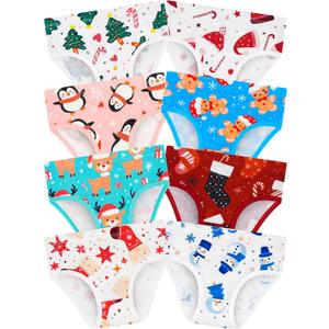 Girls' Underwear,Soft Cotton Tagless Panties for Toddlers' & Little Kids' Comfort,Breathable Briefs in Sizes 18-24 Months,2T,3T,4T,5T,6T,7,8,10,12 Years Old,8-Pack Christmas stocking-2T