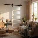 30"x84" Barn Door with Hardware Included, Sliding Glass Barn Door Bathroom Frosted Glass Barn Door 5 Panel with 5 FT Track, Closet Barn Door with Pre-drilled Holes, Need Assembly for Bedroom Kitchen