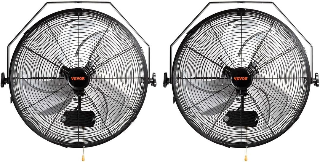 VEVOR Wall Mount Fan, 2 PCS 18 inch Manual 360-Degree Tilt Adjustment, 3-speed High Velocity Max. 4000 CFM Industrial Wall Fan for Indoor, Commercial, Warehouse, Workshop, Basement, Garage (18 Inch 2 Pack)
