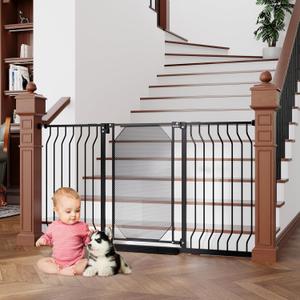29.5"-60.5" Extra Wide Metal Mesh Baby Gate for Stairs & Doorways - Auto Close, Pressure Mounted 30.5" Tall, Easy Install, No Drilling - Child Satety Gate for Babies, Pet Gate for Dogs, Black