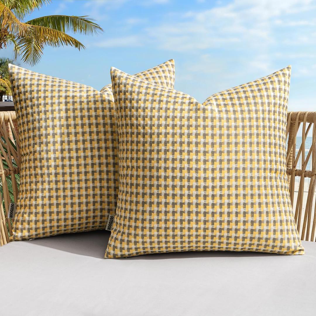 MIULEE Pack of 2 Outdoor Throw Pillow Covers Spring Decorative Farmhouse Square Waterproof Pillows for Tent Patio Garden Balcony Sofa, 18x18 Inch Yellow