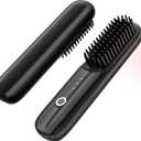 Cordless Hair Straightener Brush, Portable Straightening Brush for Women, Mini Negative Ion Hot Comb for Travel, 30Mins Auto-Off, USB Rechargeable, Fast Heating 3 Temperature Settings (Black)
