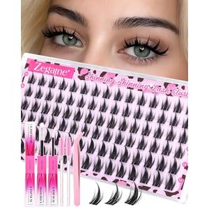 Anime Lash Clusters Kit Natural Eyelash Clusters Invisible Band 10-12-14MM C Curly Manga Cluster Eyelash Extensions Kit Wet Look Lashes Clusters Kit with Lash Bond&Seal Tweezers Brushes by Zegaine