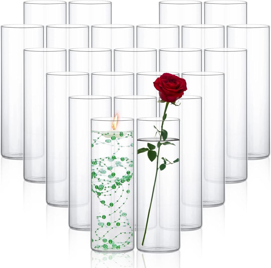 24 Pack Glass Cylinder Vases Clear Flower Vase Floating Candle Holders Centerpiece for Table Home Wedding Decorations Formal Dinners (12 x 4 Inch)