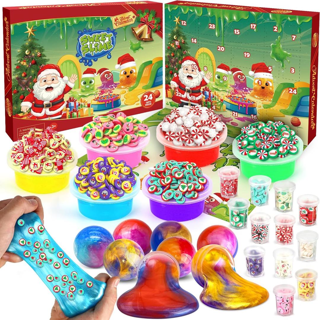Slime Advent Calendar 2025, Christmas Countdown Calendars 24 Days with DIY Slime Kit Gifts for Toddler Kids Teens Girls 4 5 6 7 8 9 10 11 12 Year Old
